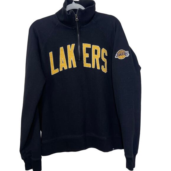 '47 Other - Men's '47 Los Angeles Lakers 3/4 Zip Up Sweatshirt Black and Yellow Large